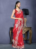 Crepe Silk Red Party Wear Embroidery Work Saree